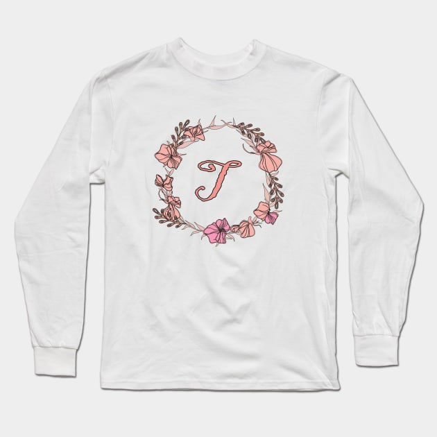 Letter T Rose Pink Initial Monogram - Letter t Long Sleeve T-Shirt by Tilila
